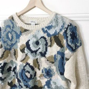 Art To Wear Beautiful Shades Of Blue Flower Thick Knit Sweater